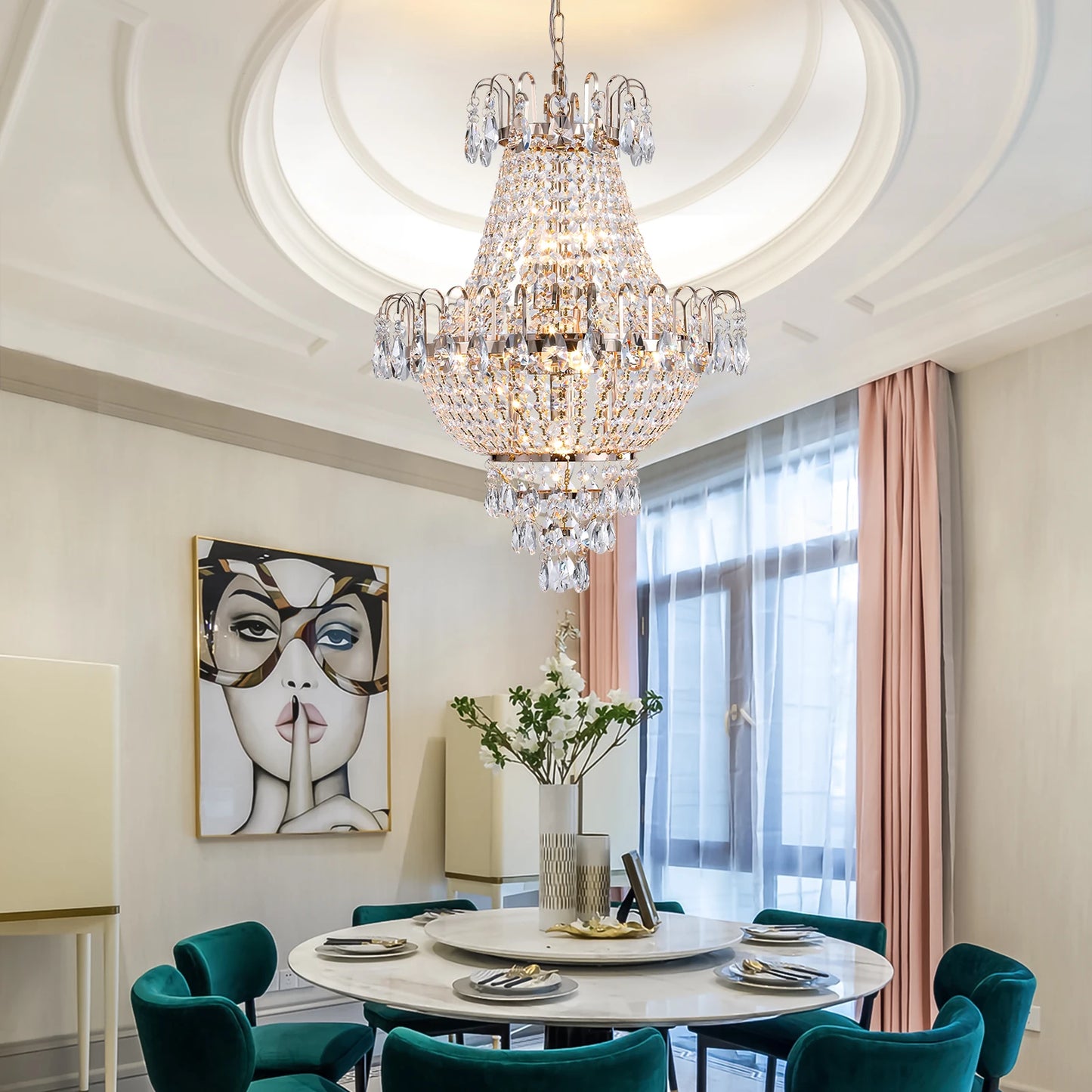 Luxury Gold Crystal Chandelier Elegant Dazzling K9 Crystals Ceiling Light for Living Room Dining Room Hallway-Gold