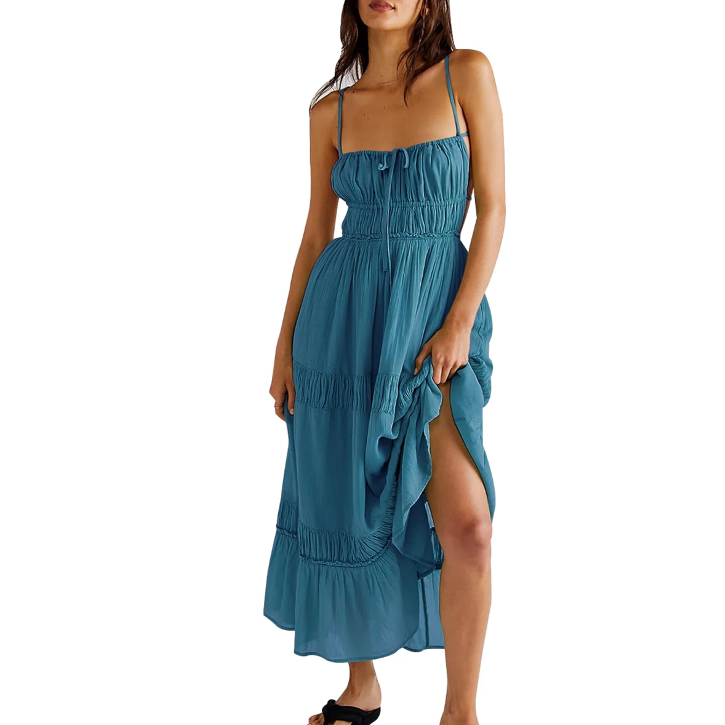 Elegant Floral Print Maxi Dress with V-Neckline and Ruffled Hem Perfect for Summer Parties and Beach Vacations