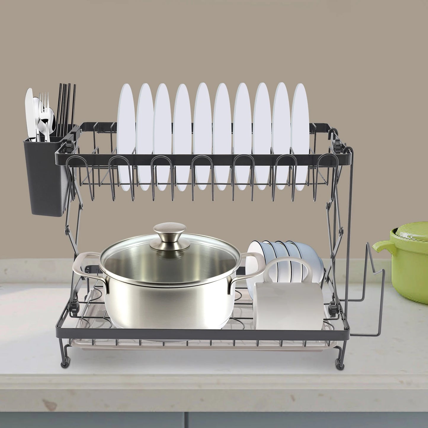 Kitchen storage shelf Collapsible dish tray tray storage rack Household countertop drain multi-functional rack Double layer