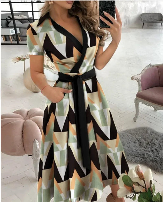 Rainbow Striped Print Summer Dress 2025 Women Button Up Short Sleeve Casual Vintage Shirt Long Dress Ladies Elegant Maxi Dresses