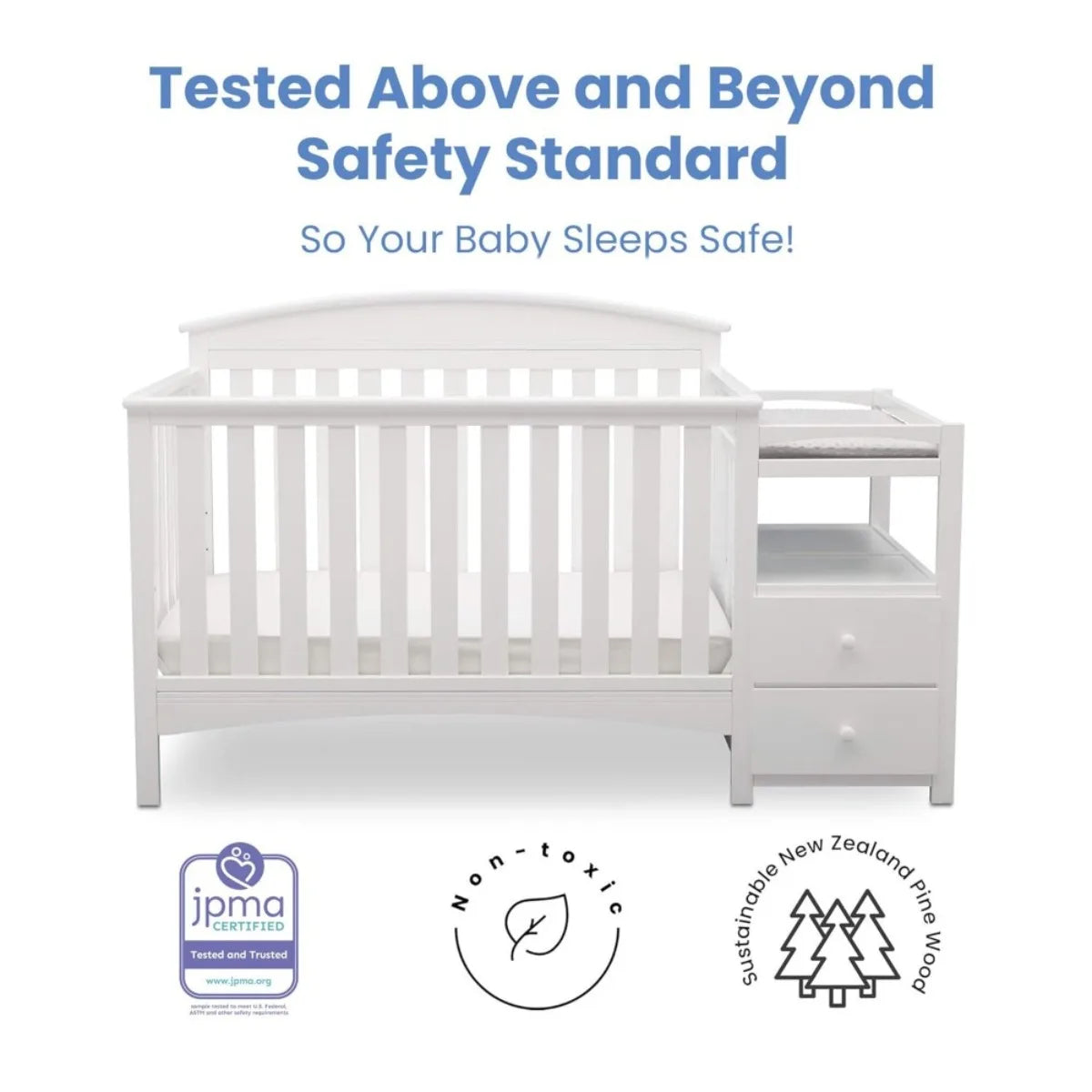 Convertible Crib & Changer Combo  White, 3-in-1 Baby Nursery Set for Newborns to Toddlers