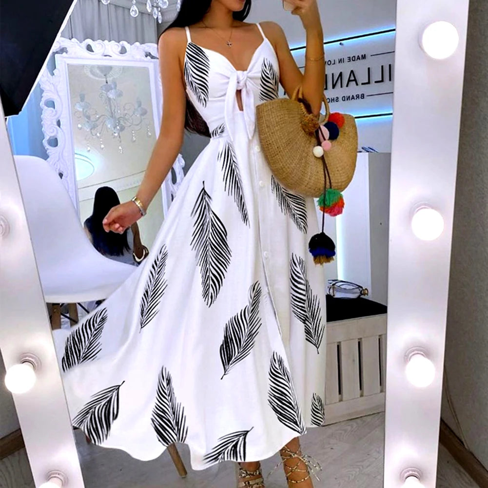 Women's Strappy Summer Dress,Simple Sleeveless Leaf Sundress, Beach V-Neck Dress for summer clothes,Casual summer outfits