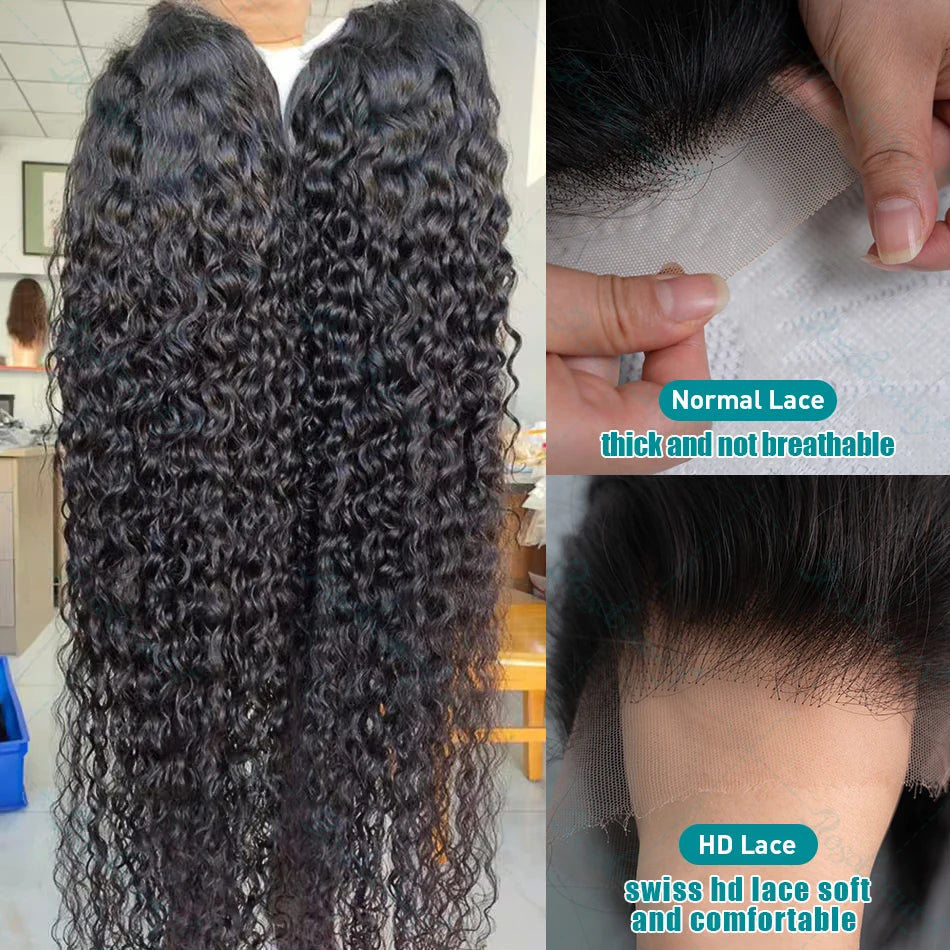 Rosabeauty 200 Density HD 13X6 Transparent Deep Water Wave Curly Lace Frontal Wigs 30 40 Inch 13X4 Lace Front Human Hair Wig