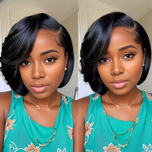 Lace Frontal Wig 13x4 Pixie Cut Wig Human Hair for Women 8 Inch Short Straight Human Hair 180% Density