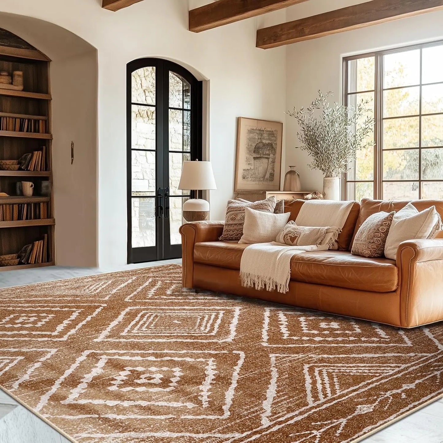 6x9 Area Rug Machine Washable Non-Slip Low Pile Print Pattern Western and Aztec Rug for Living Room Bedroom