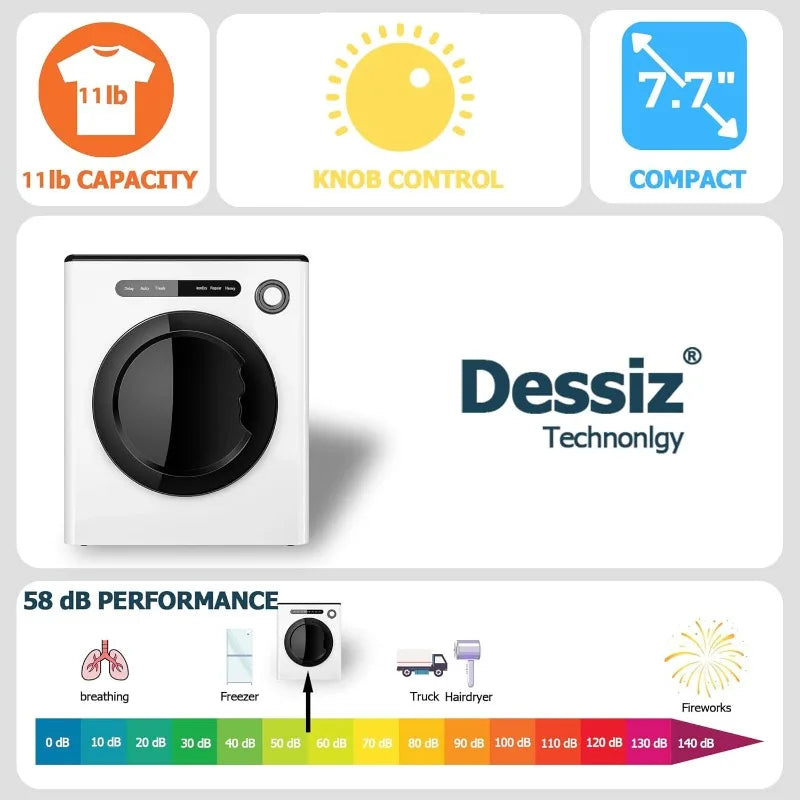 11LBS Compact Dryer 950W Portable Clothes Dryer Machine for Small Spaces, RVs and Apartments - Quiet, Sturdy