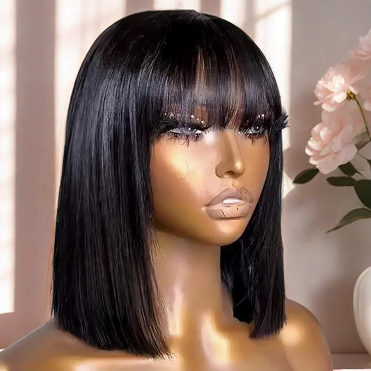 3X1 Middle Part Lace Bob Wig Bone Straight Human Hair Wigs With Bangs Brazilian Full Machine Made 100% Human Hair Wigs For Women