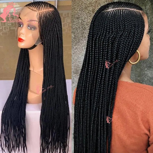 Faux Locs Crochet Cornrow Braided Wig Synthetic Full Lace Knotless Box Braids Wig Side Part Lace Wig Box Braided Wig for Women