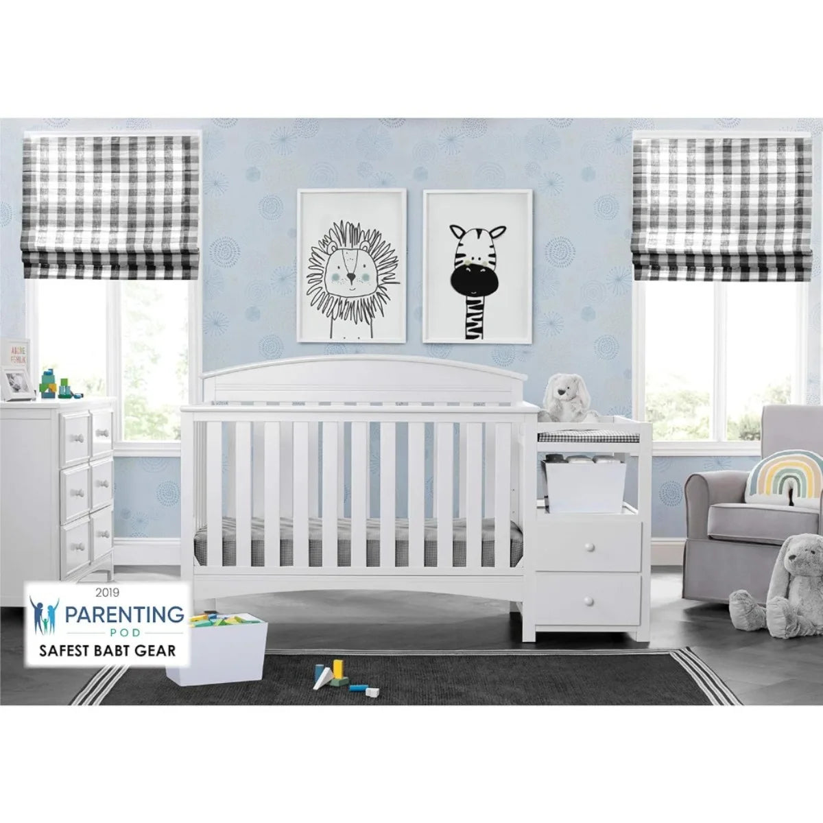 Convertible Crib & Changer Combo  White, 3-in-1 Baby Nursery Set for Newborns to Toddlers