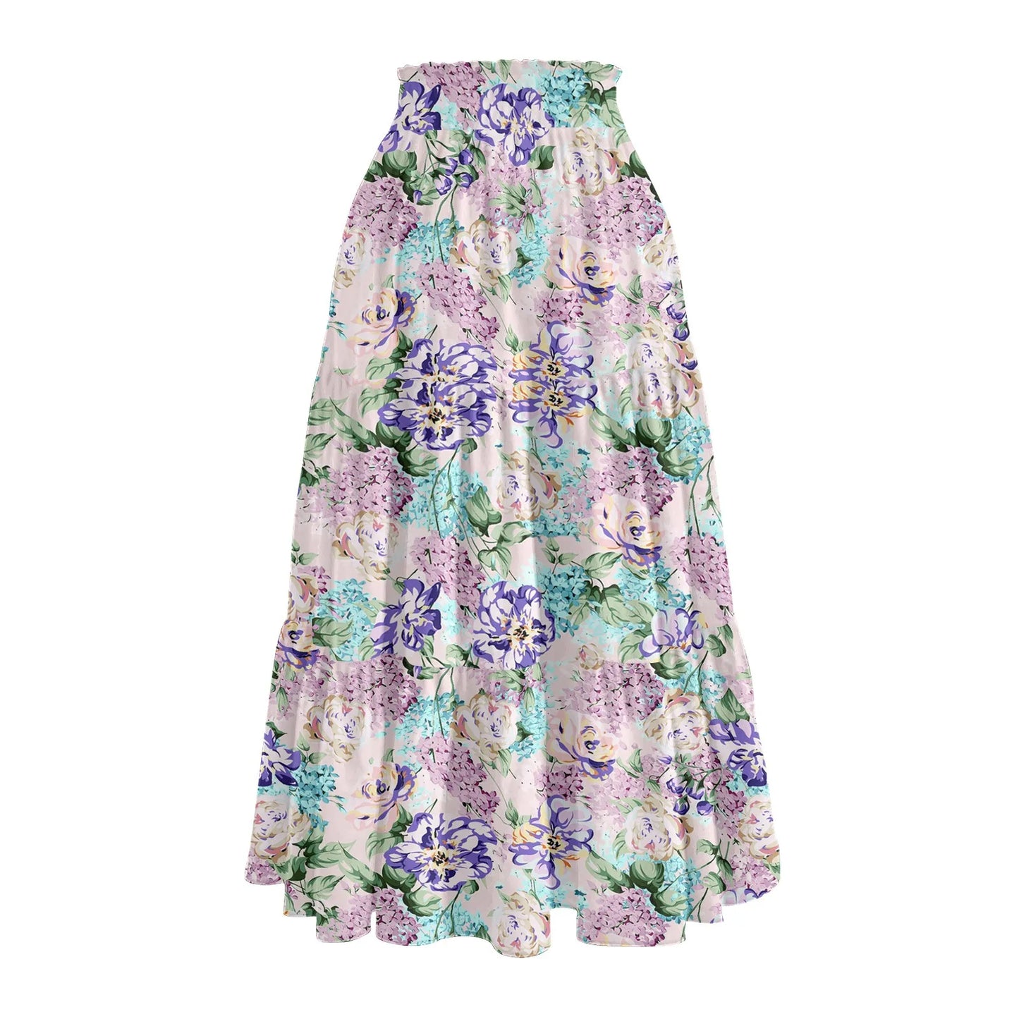 Womens Maxi Skirt Drawstring High Waisted Summer Long Skirts Lightweight Tiered Flowy Floral Pleated Skirts Vestidos Para Mujer