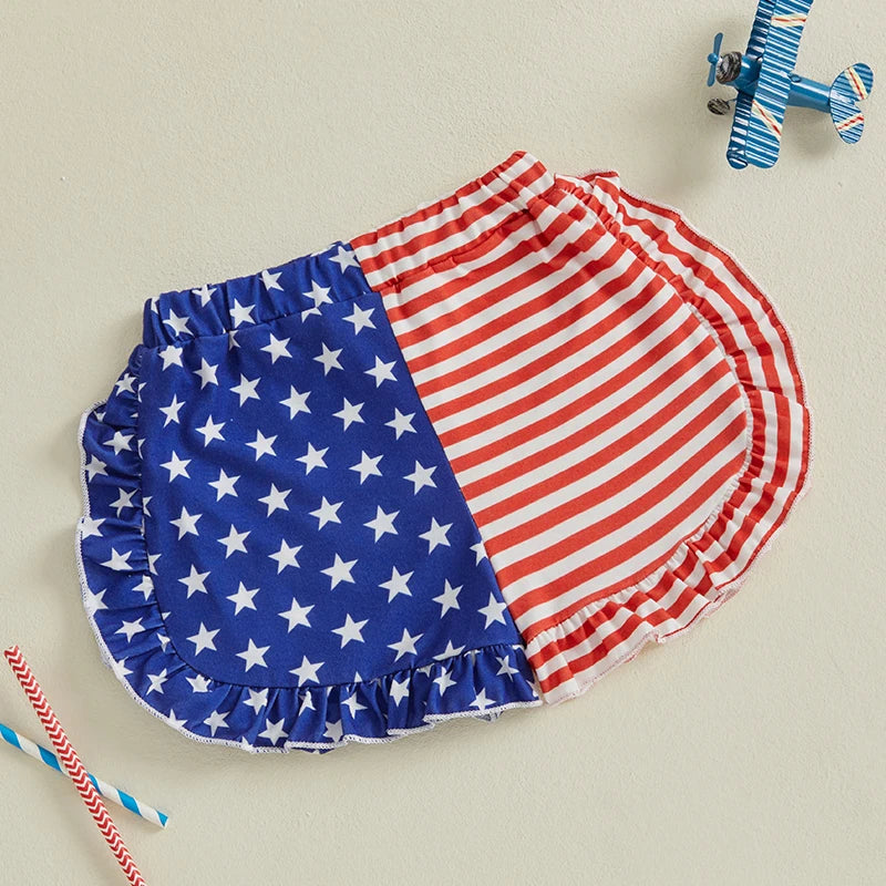 Summer Toddler Girls Beach Shorts Kids Summer Elastic Band Fashion Star Stripe Print Lounge Shorts for Independence Day