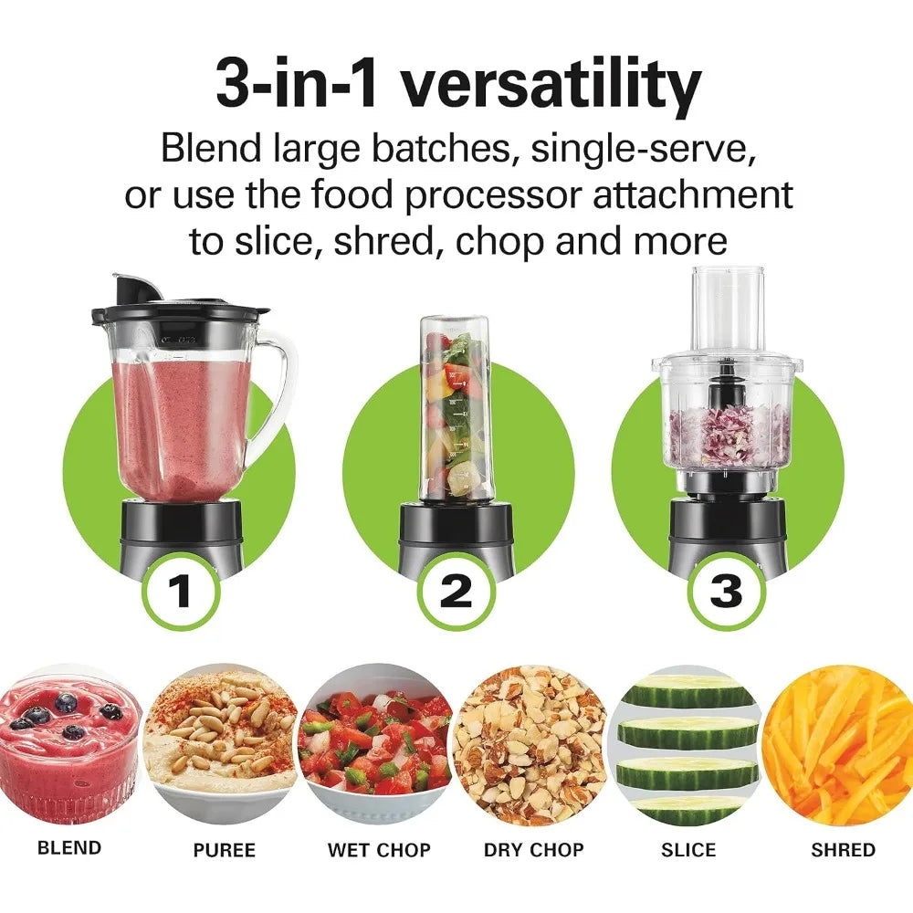 Blender for Shakes and Smoothies & Food Processor Combo,With 40oz Glass Jar, Portable Blend-In Travel Cup,700 Watts,Gray & Black