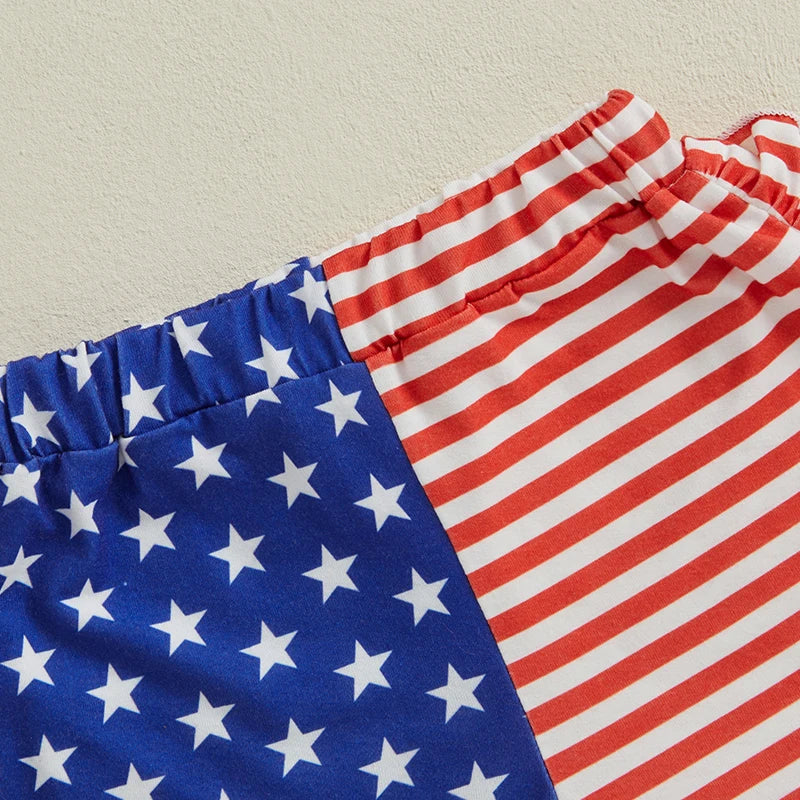 Summer Toddler Girls Beach Shorts Kids Summer Elastic Band Fashion Star Stripe Print Lounge Shorts for Independence Day