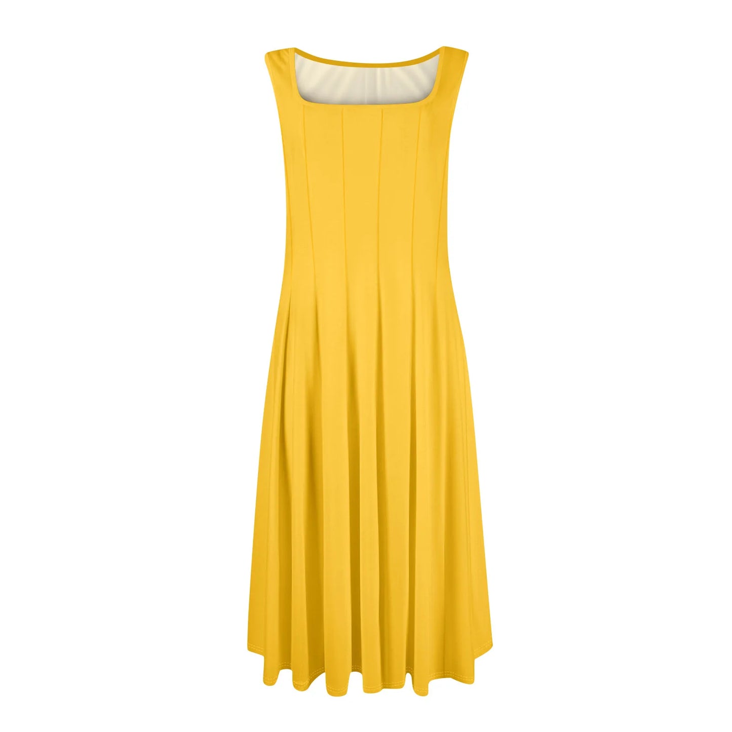 Women's Elegant solid color dress Spring Summer Casual Fashion long dresses Round Neck Sleeveless Side Pocket Midi Dress