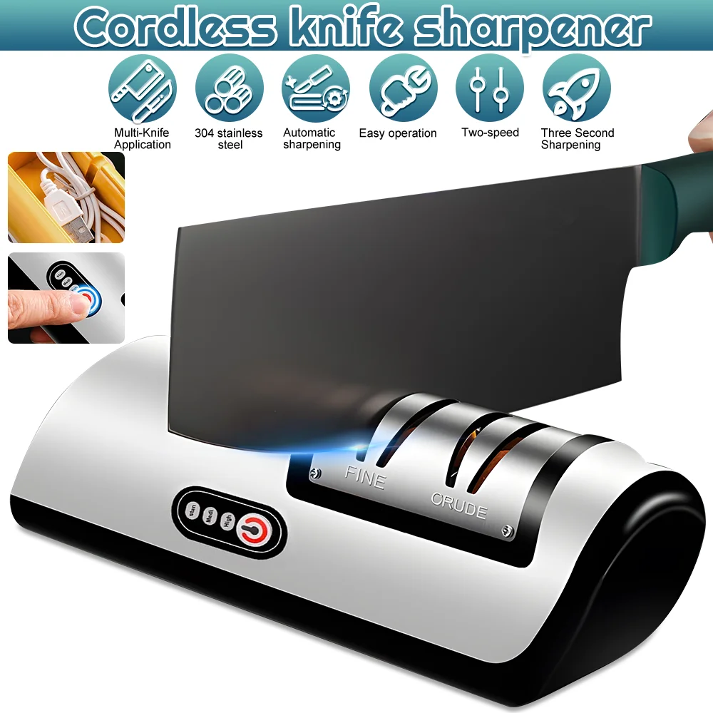 Electric Knife Sharpener Professional Fully Automatic Handheld Knife Sharpener Kitchen 4 Gears 3-Stage Quickly Sharpening Tools