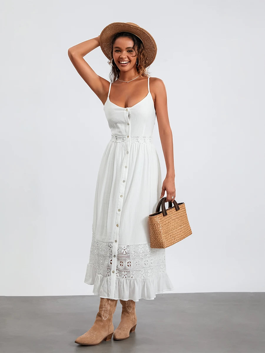 Elegant Floral Print Sleeveless Maxi Dress with V-Neckline and Ruffle Hem Casual Summer Boho Beach Long Dress for Women