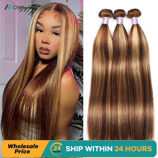 Allove 30 32 Inch Highlight Bundles Human Hair Bone Straight Human Hair Bundles Ombre Honey Blonde Brazilian Remy Hair Extension