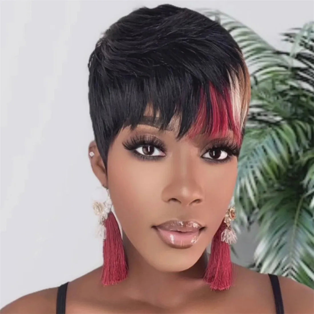 Short Pixie Cut Wig for Women Human Hair Full Machine Made Wigs with Bangs Multi Color Brazilian Virgin Hair Short Wigs