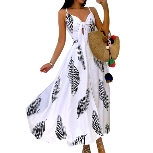 Women's Strappy Summer Dress,Simple Sleeveless Leaf Sundress, Beach V-Neck Dress for summer clothes,Casual summer outfits