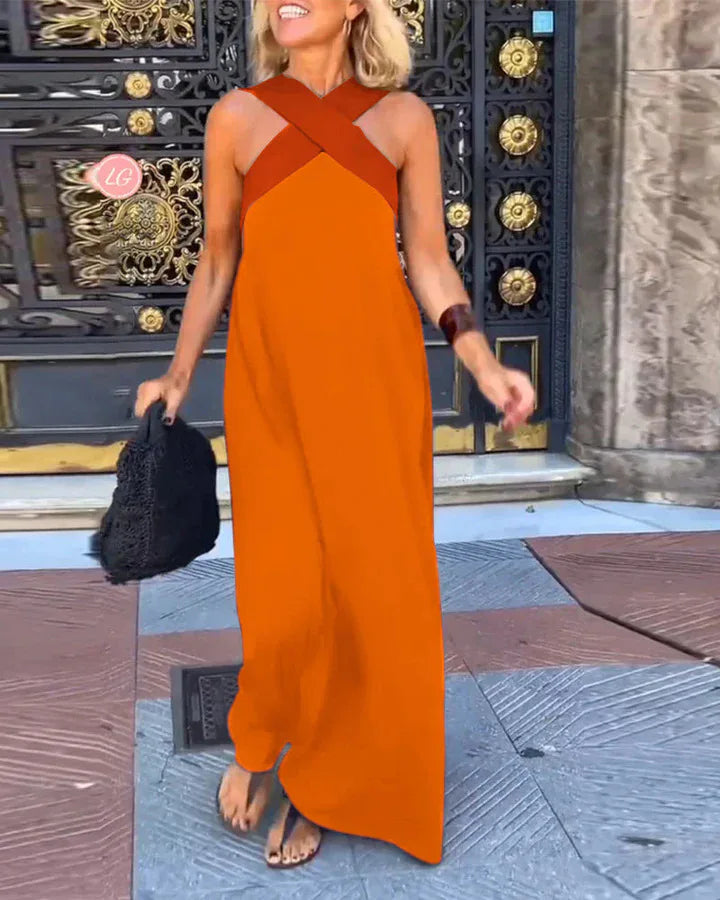 2025 New Summer Cross Halter Long Dress For Women Casual Loose Off Shoulder Beach Dress Fashion Multi-color Holiday Slim Dresses