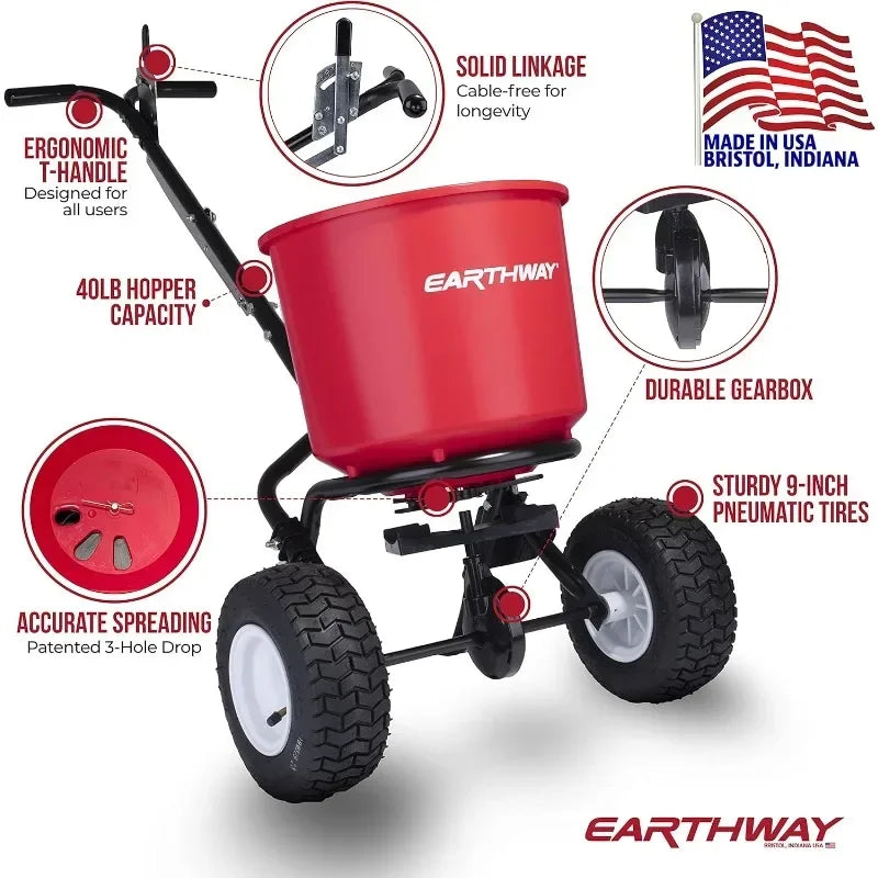 2600A-Plus 40 LB (18 KG) Walk-Behind Broadcast Fertilizer Spreader, Garden Seeder