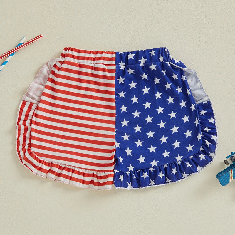 Summer Toddler Girls Beach Shorts Kids Summer Elastic Band Fashion Star Stripe Print Lounge Shorts for Independence Day