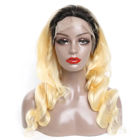13x6 HD Transparent Lace Front Wig Brazilian Human Hair 1B 613 Blonde Ombre Body Wave 180 250 Density 28 Inch Realistic Hairline