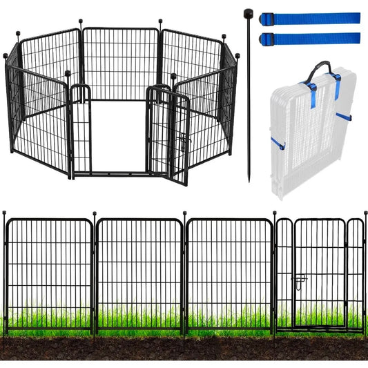 Tall Garden Fence, 48 in(H) 10 Panels Heavy Duty Iron Metal Animal Barrier Fence, Indoor or Outdoor Dog Playpen,