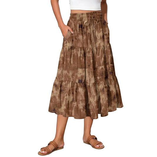 Womens Maxi Skirt Drawstring High Waisted Summer Long Skirts Lightweight Tiered Flowy Floral Pleated Skirts Vestidos Para Mujer