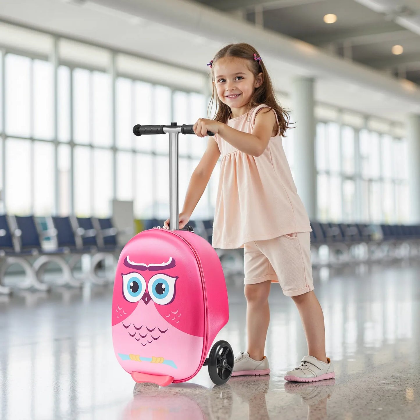 Ride-on Luggage 20-inch Kids Scooter Suitcase With Flash Wheels Pink