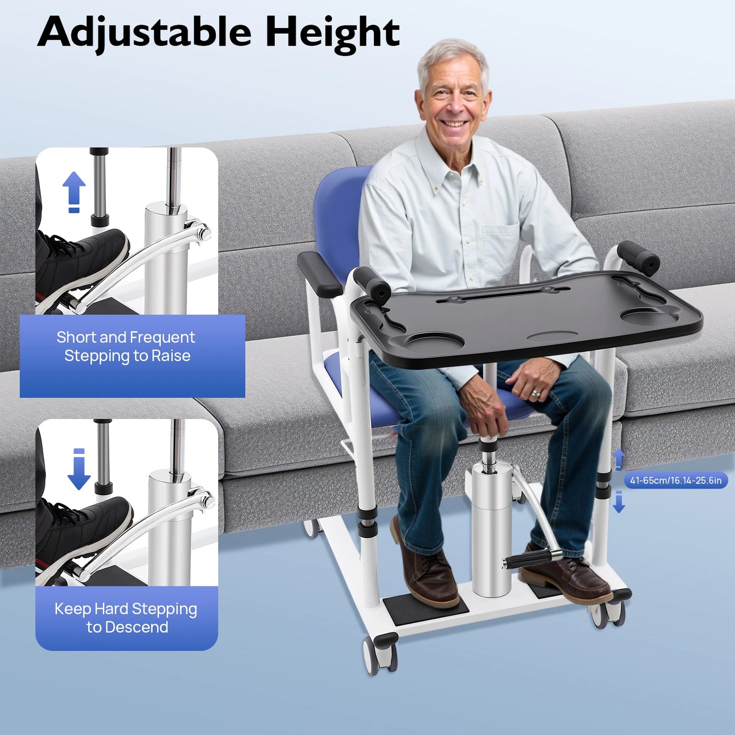 330lbs Hydraulic Patient Lift Chair 180° Split Bath Commode Seat Transfer Adjustable Height Detachable Cushion & Portable Potty