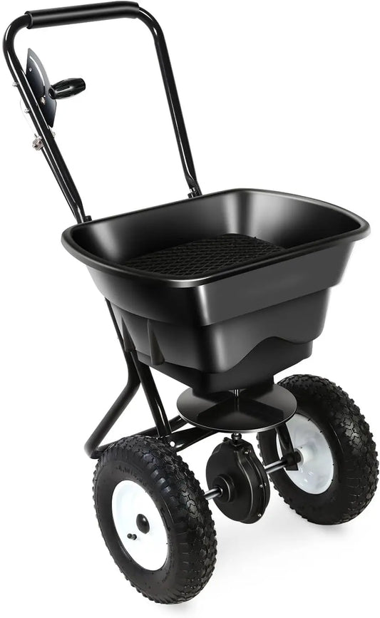 Walk-Behind Broadcast Spreader, 80LBS Capacity Fertilizer Spreader for Salt, Ice Melt, Grass Seed, Lawn and Garden Seeder