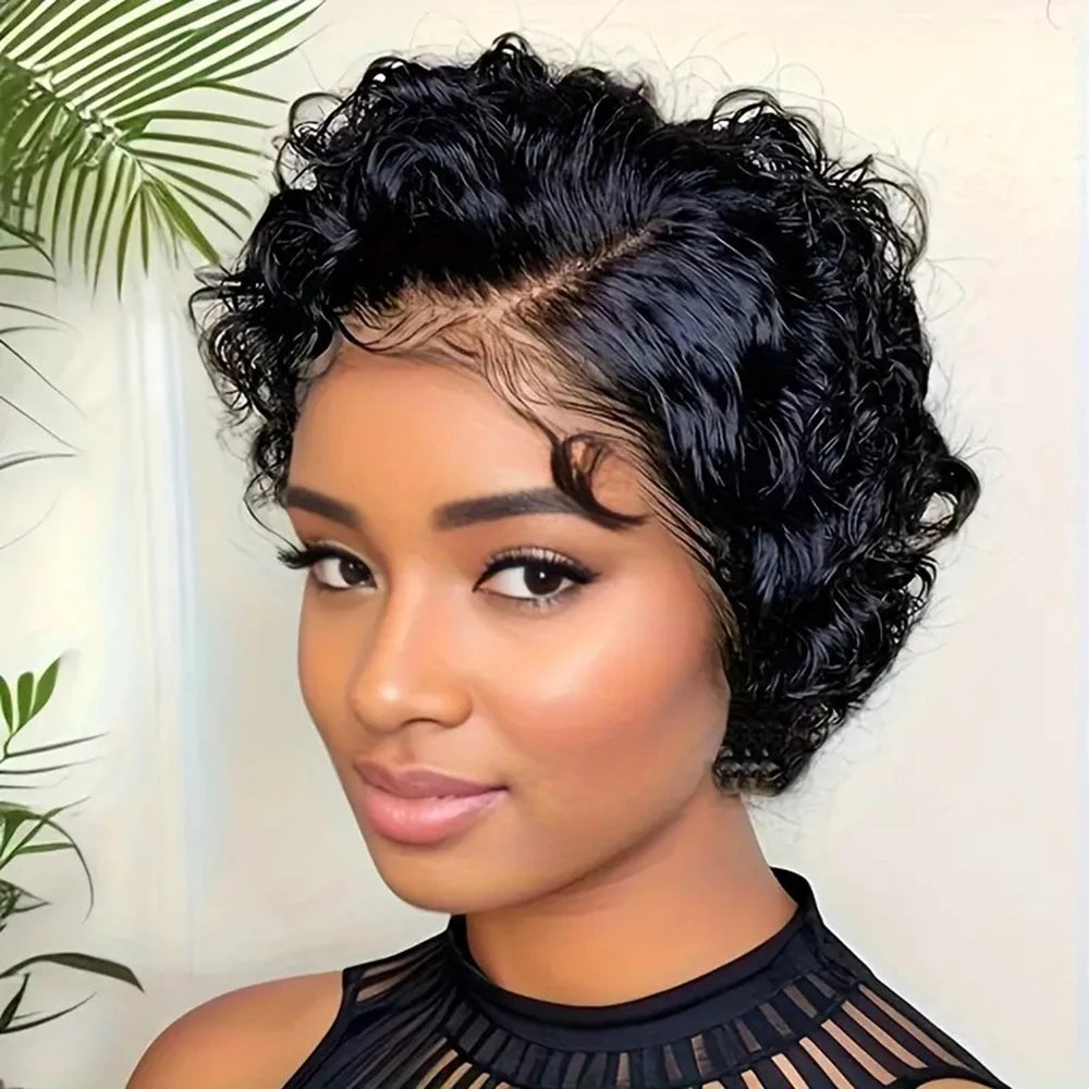 Short Bob Lace Pixie Cut Wigs Deep Wave T Part Lace Front Wig For Women Natural Color Human Hair Lace Wigs