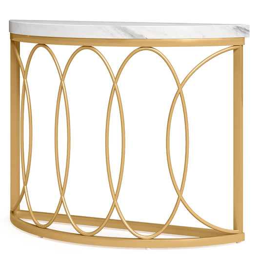 Tribesigns Half Moon Gold Console Table, 43" Modern Entryway Table, Narrow Semi Circle Sofa Table with Geometric Metal Frame