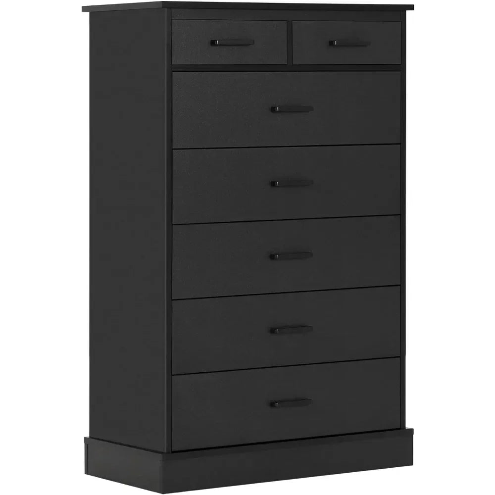 Black Dresser for Bedroom, Tall 7 Drawer Dresser with Sturdy Base, Wood Storage Tower Clothes Organizer, Large Storage Cabinet