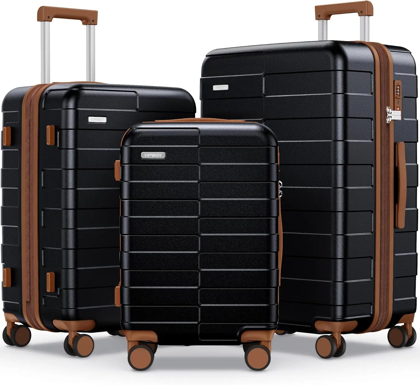 Luggage Hardside Expandable Ultra Durable 100% PC Lightweight Carry On Travel Suitcase SetLock Spinner Wheels, White Brown