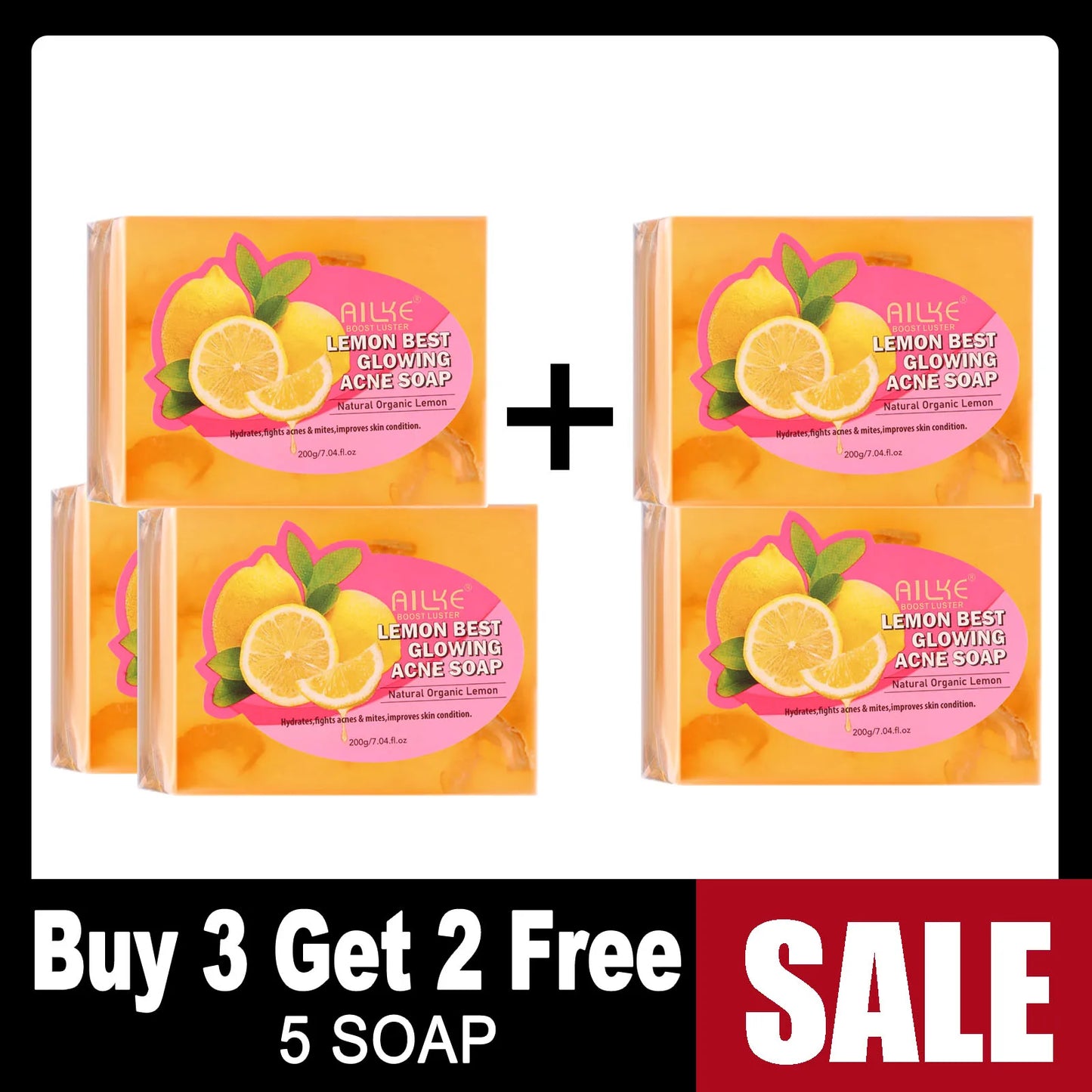 AILKE Organic Lemon Soap, Whitening Bar, Reduce Black Spots and Acne, Clean Skin, Oil Control, Improve Rough Skin