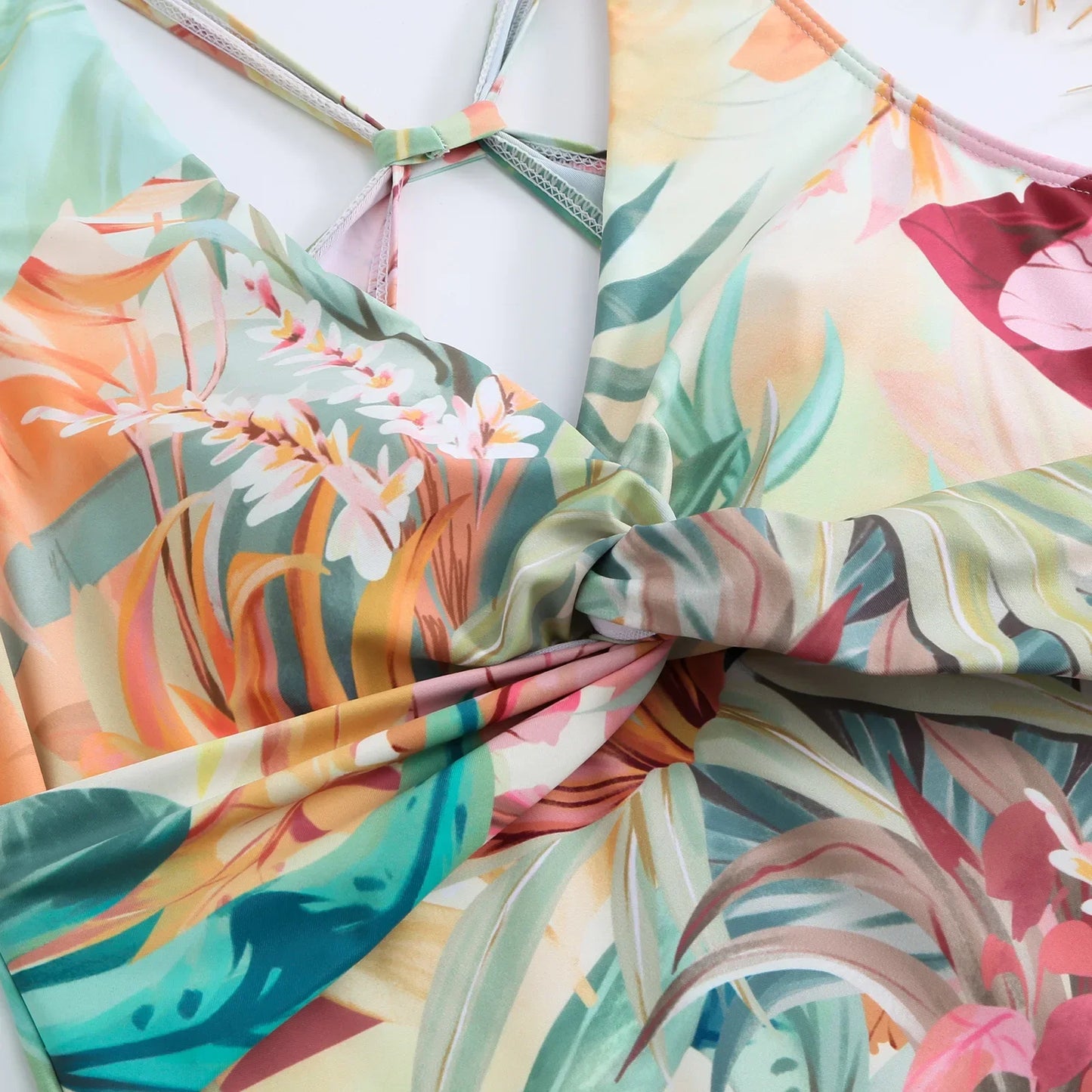 One-piece Bikini Set 2024 Women Floral Print V-neck Swimsuit Sexy High Waist Beach Skirt Bathing Suit Swimwear Summer Monokini