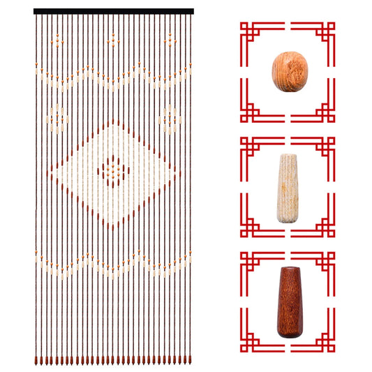 90x208cm 31 Line Retro Wooden Bead Curtain Blinds Door Curtain For Porch Bedroom Living Room Bathroom