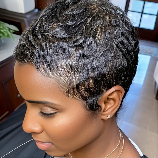 4inch brown color 150% density pixie cut wig short straight layered for women machine made daily paty use human hair wigs  