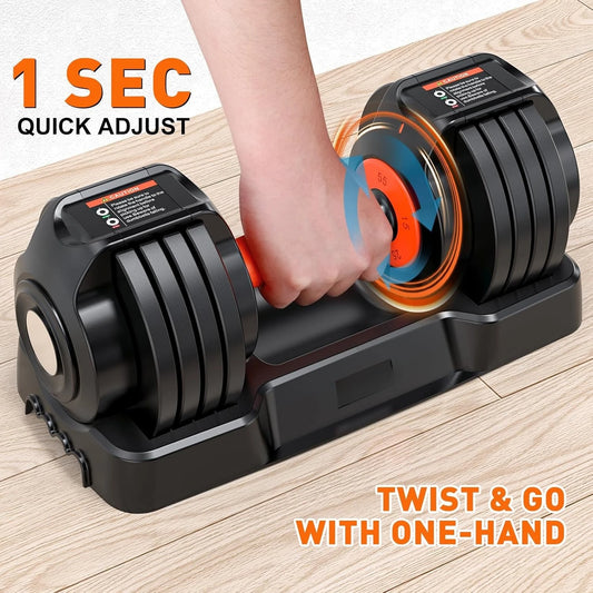 Adjustable Dumbbells Set, 25lbs/55lbs Dumbbell with Anti-Slip Handle, Quick Adjust 5-in-1 Weights Set, Compact Home