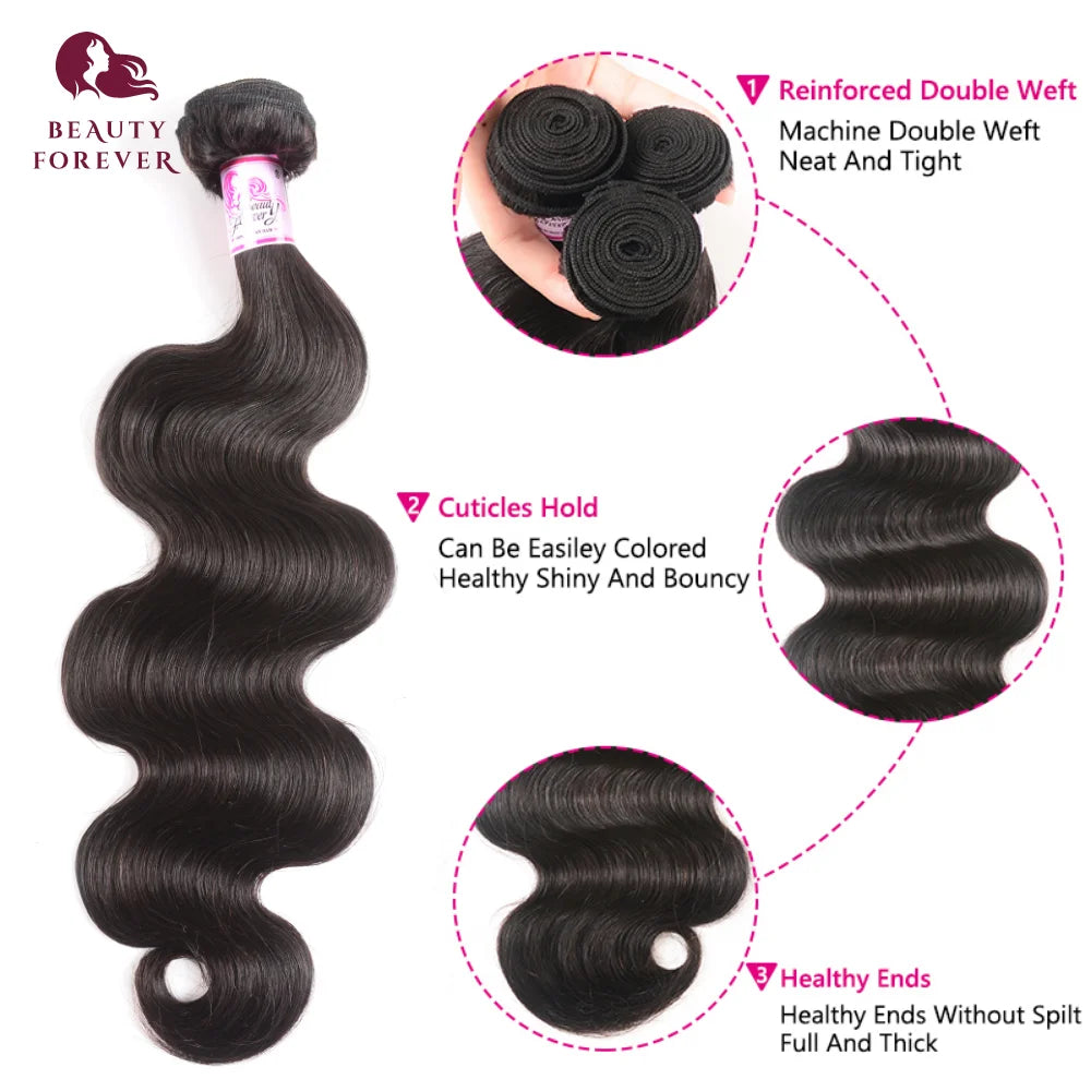Beautyforever Body Wave Virgin Human Hair Bundles Deep Wave Thick 12A Brazilian Raw Virgin Hair Weave Straight 3/4 Bundles