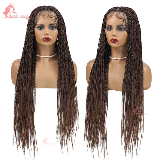 Long 36“ Synthetic Full Lace Wigs Twist Box Braided Wigs Lace Front Wig Knotless Braids Wig Black Women Cornrow Box Braided Wigs