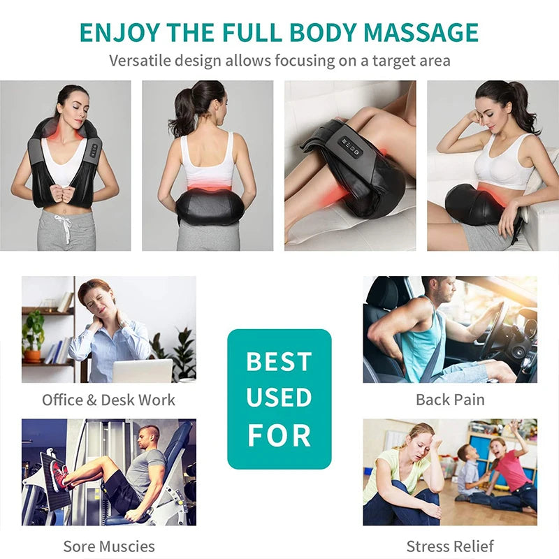 Nekteck Shiatsu Shoulder and Neck Massager Electric Deep Tissue Kneading Full Body Massage to Legs Muscles Back Massage Shawl