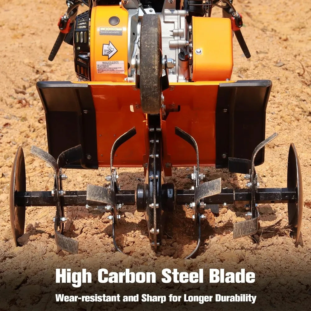 Gas Power Tiller, 212CC Heavy Duty Garden Tiller 4 Stroke Gas Engine with Premium Blade, Forward and Reverse Gear