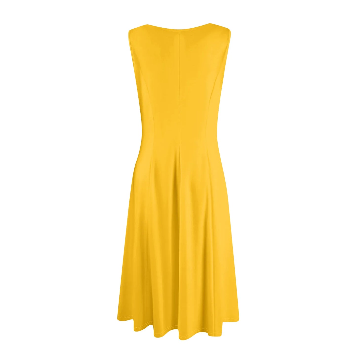 Women's Elegant solid color dress Spring Summer Casual Fashion long dresses Round Neck Sleeveless Side Pocket Midi Dress