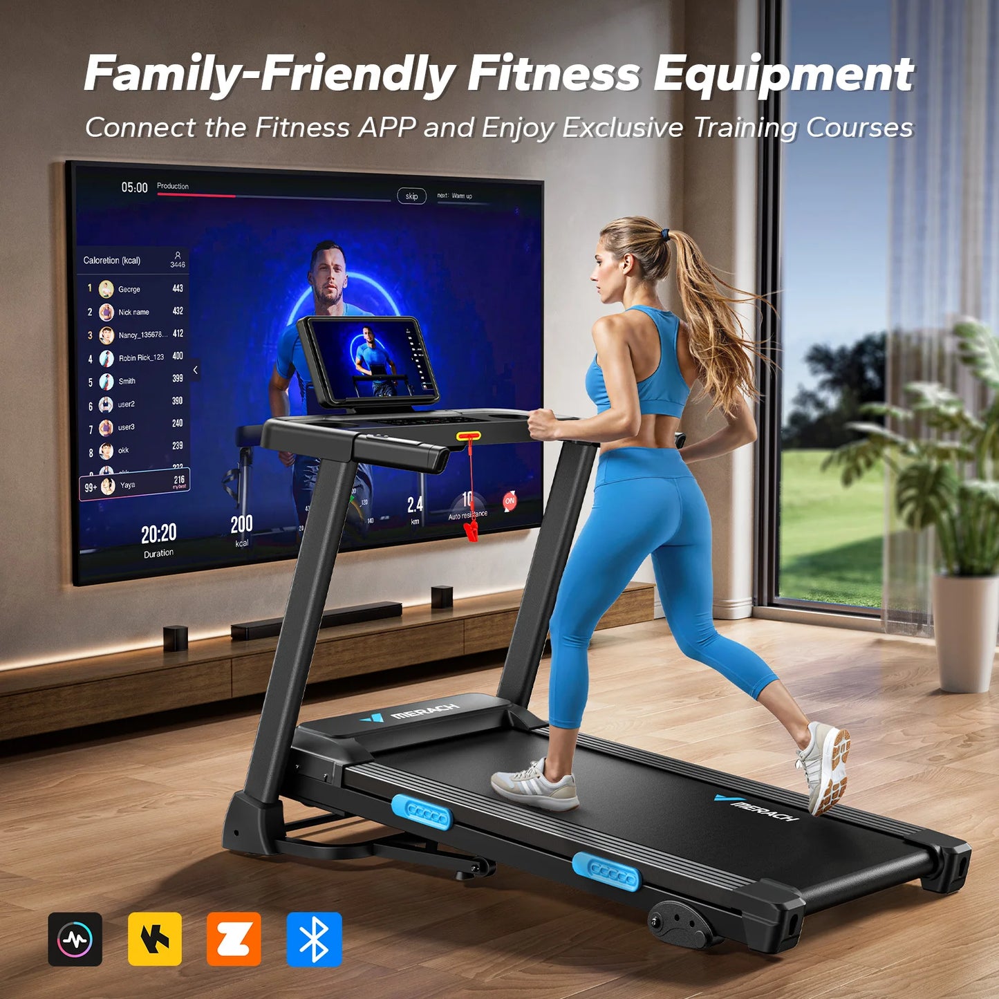 MERACH Foldable Treadmill T12B1 Incline Quiet Treadmills Double Deck Technology 4 Silicone Shock Cushion Heart Rate Monitoring