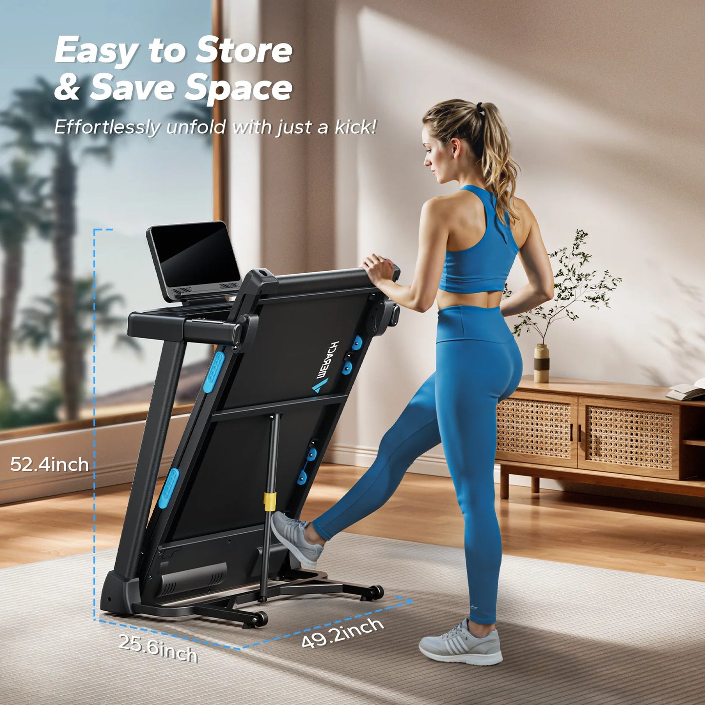 MERACH Foldable Treadmill T12B1 Incline Quiet Treadmills Double Deck Technology 4 Silicone Shock Cushion Heart Rate Monitoring