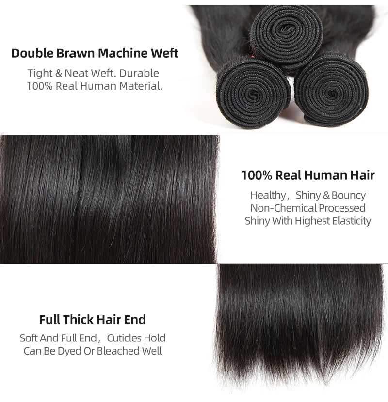 Ali Queen Hair Peruvian Straight Raw Virgin Human Hair Bundles 8"-28" Natural Color 3/4pcs Double Drawn Human Hair Extensions