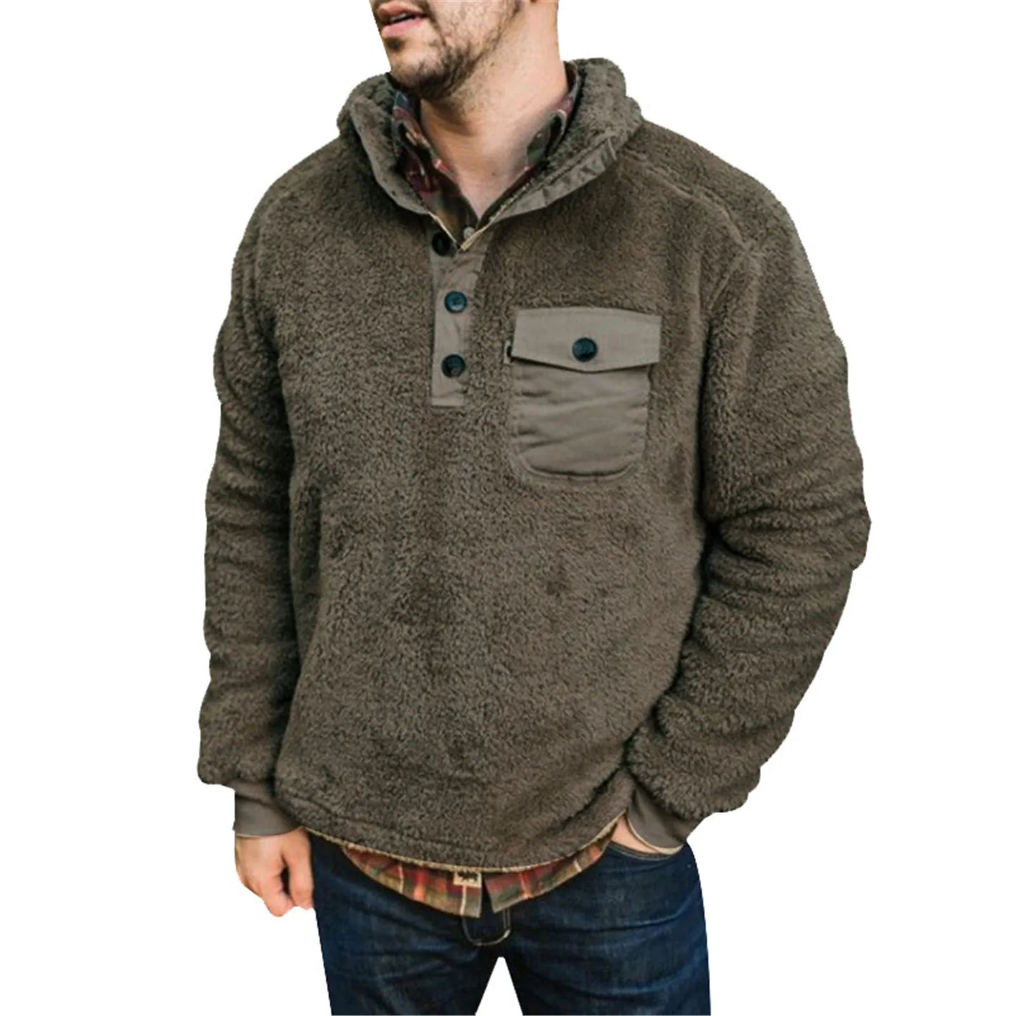 2025 Men's Coat Jacket Winter Warm Plush Pullover Men Fleece Outerwear Turndown Collar Coat Streetwear Chaqueta De Los Hombres